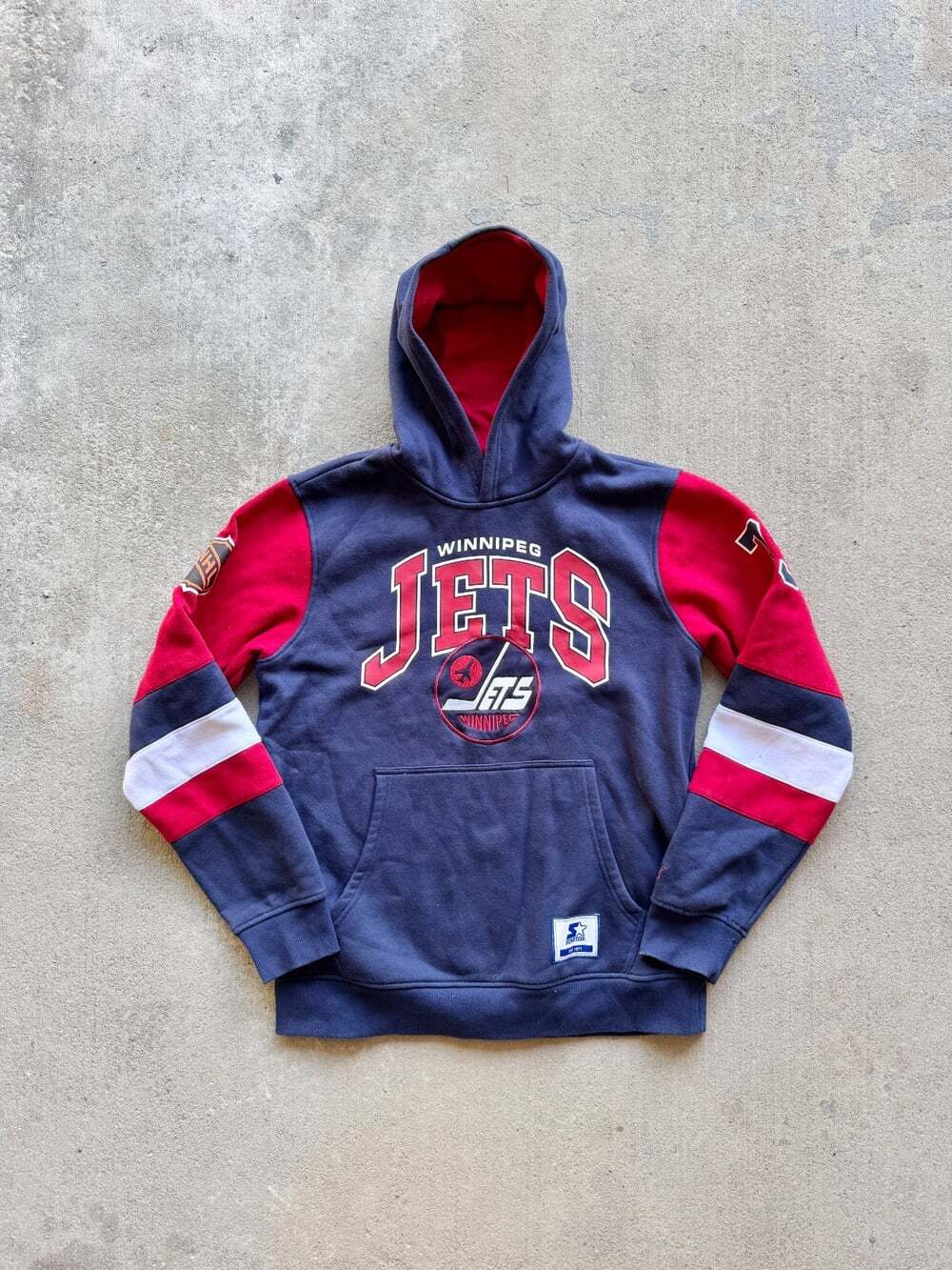 NHL Starter WINNIPEG JETS Navy Red Cotton Blend Fleece Hoodie Sweatshirt, Size M